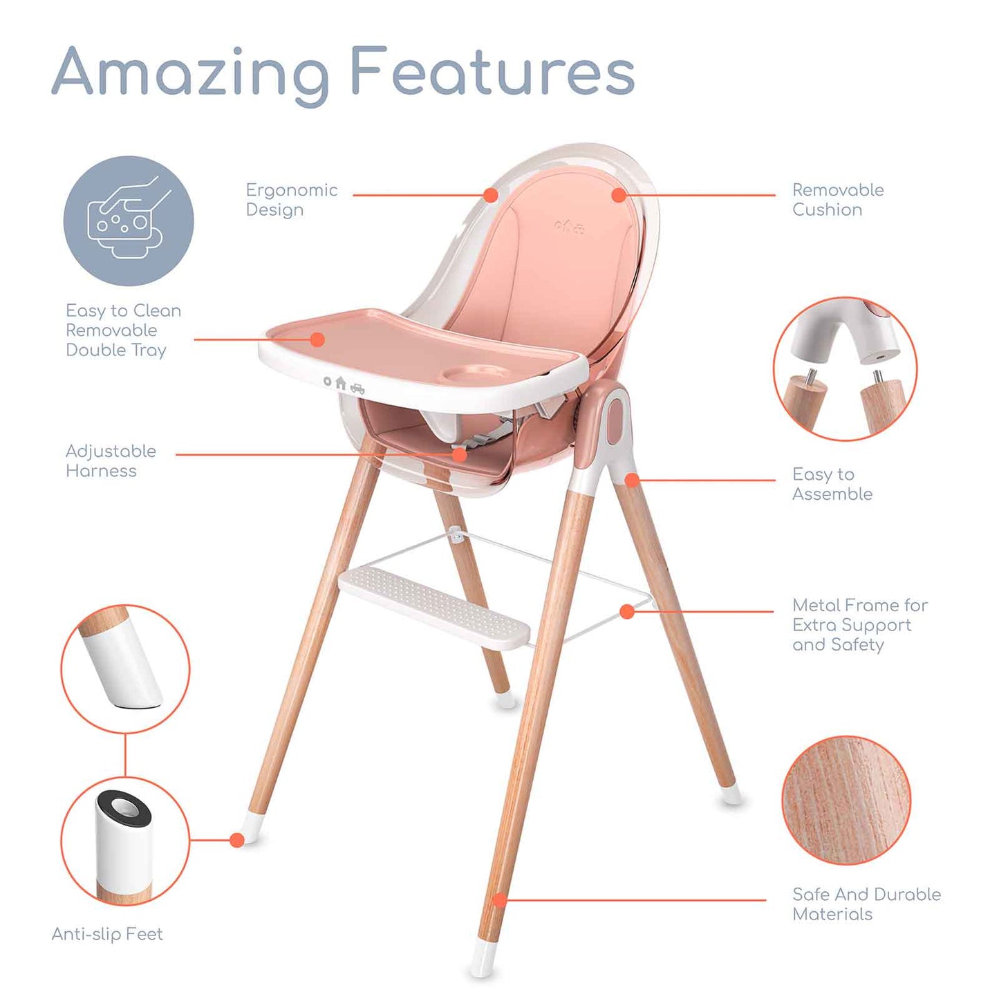 Children of Design 6 in 1 Classic High Chair with Cushion