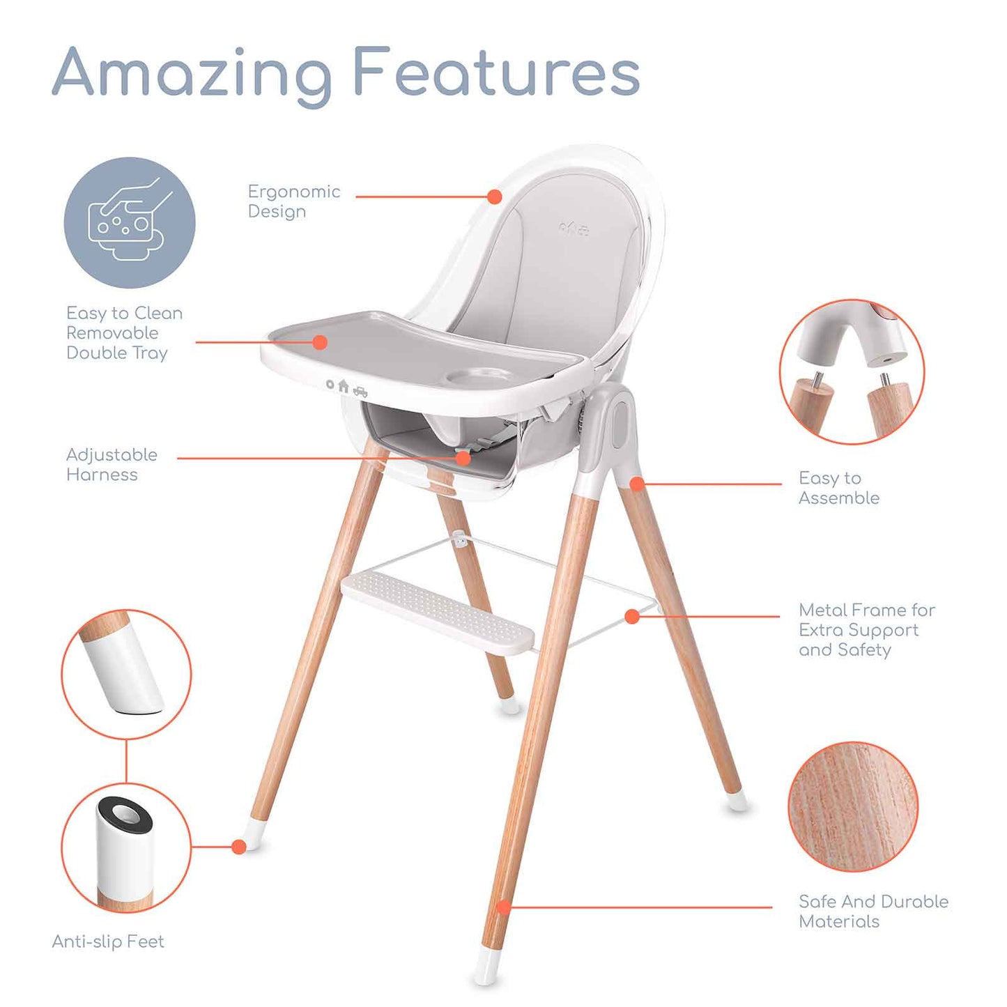 Children of Design 6 in 1 Classic High Chair with Cushion