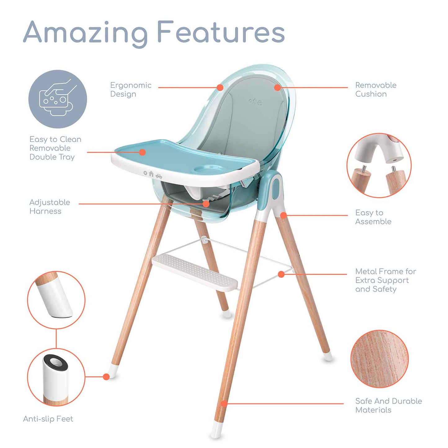 Children of Design 6 in 1 Classic High Chair with Cushion