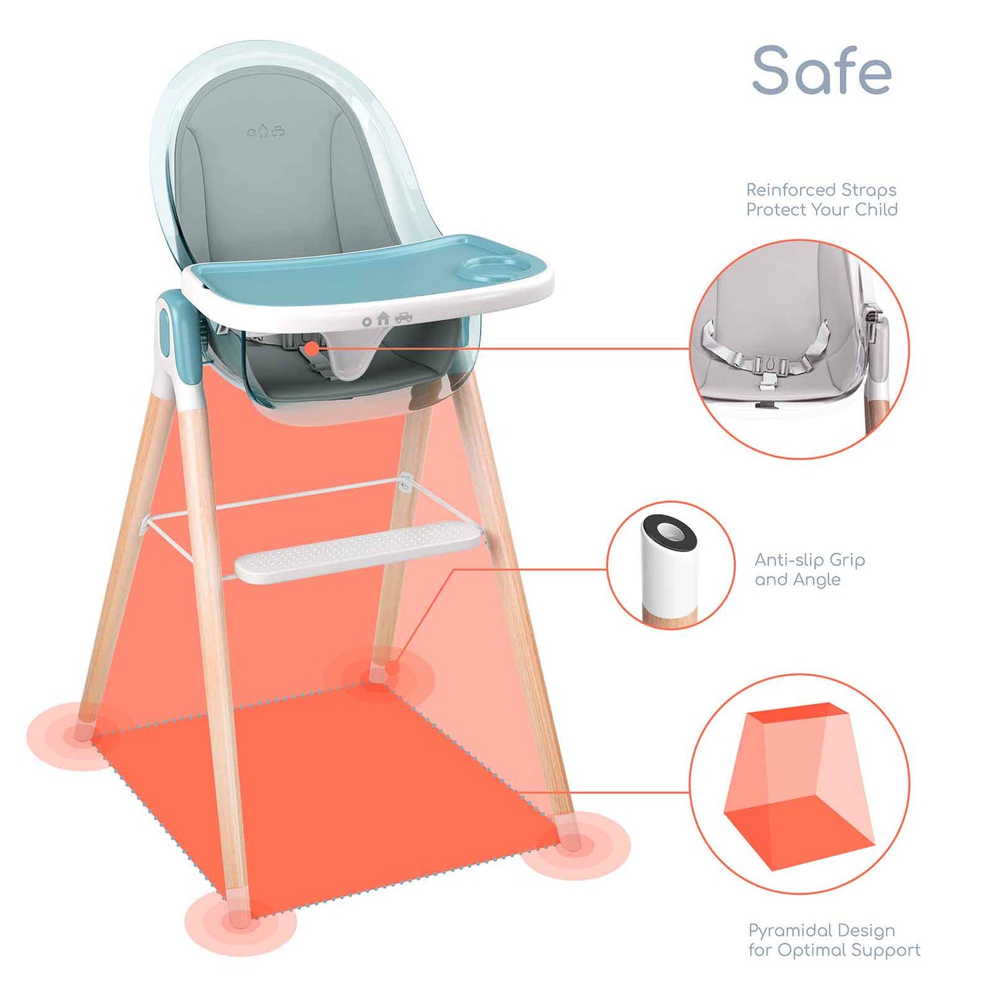 Children of Design 6 in 1 Classic High Chair  w/cushion