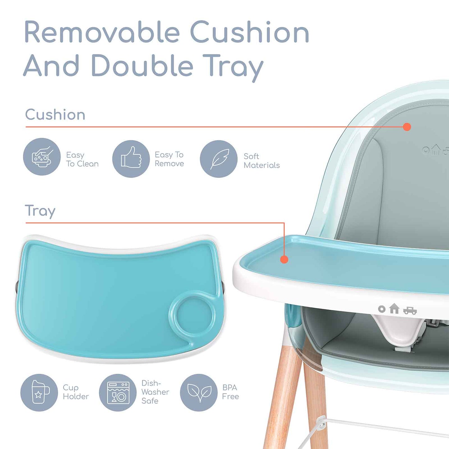 Children of Design 6 in 1 Classic High Chair with Cushion